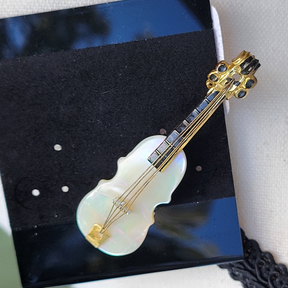 VINTAGE Abalone shell violin pin,STAMPED "Made in Germany" exquisite piece